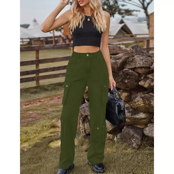 IDEALSANXUN Denim Cargo Pants for Women 2023 High Waisted Y2K Straight Leg Jeans Trousers with Flap PocketArmy Green