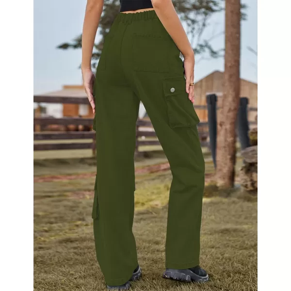 IDEALSANXUN Denim Cargo Pants for Women 2023 High Waisted Y2K Straight Leg Jeans Trousers with Flap PocketArmy Green