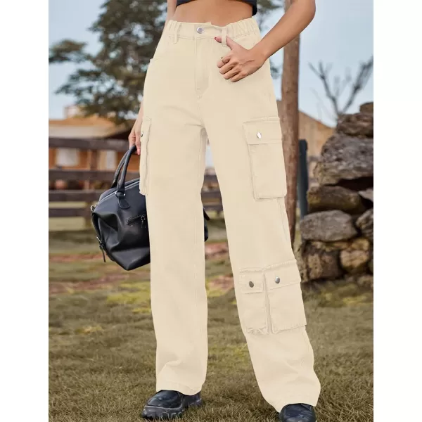 IDEALSANXUN Denim Cargo Pants for Women 2023 High Waisted Y2K Straight Leg Jeans Trousers with Flap PocketLight Khaki