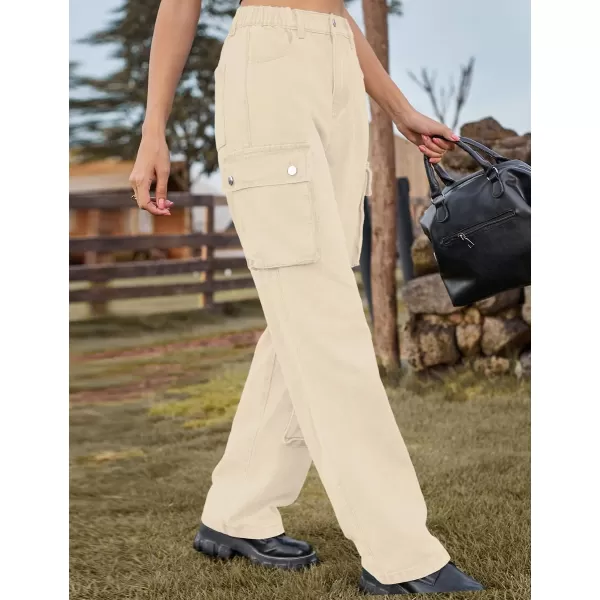 IDEALSANXUN Denim Cargo Pants for Women 2023 High Waisted Y2K Straight Leg Jeans Trousers with Flap PocketLight Khaki