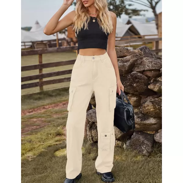 IDEALSANXUN Denim Cargo Pants for Women 2023 High Waisted Y2K Straight Leg Jeans Trousers with Flap PocketLight Khaki