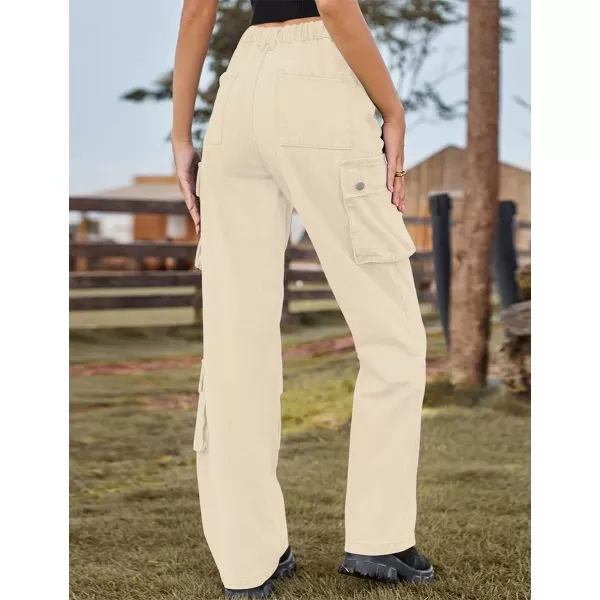 IDEALSANXUN Denim Cargo Pants for Women 2023 High Waisted Y2K Straight Leg Jeans Trousers with Flap PocketLight Khaki