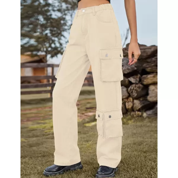IDEALSANXUN Denim Cargo Pants for Women 2023 High Waisted Y2K Straight Leg Jeans Trousers with Flap PocketLight Khaki