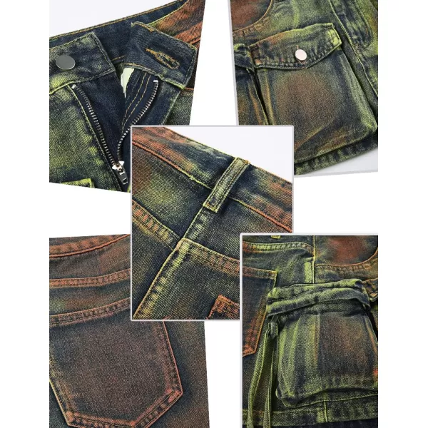 IDEALSANXUN Denim Cargo Skirt for Women Y2k High Waisted Asymmetrical Bodycon Fall 2023 Jean Mini SkirtGreen