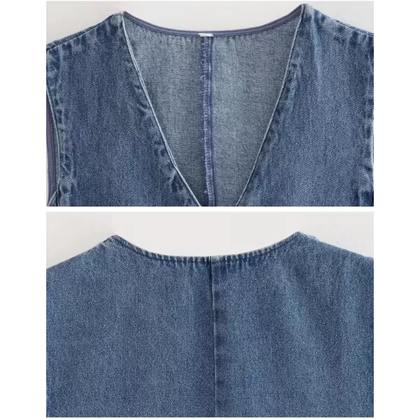 IDEALSANXUN Denim Vest for Women Y2k Cropped Sleeveless Button Up Spring Summer Jean Vest Jacket TopBlue