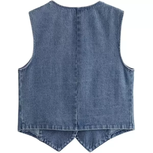 IDEALSANXUN Denim Vest for Women Y2k Cropped Sleeveless Button Up Spring Summer Jean Vest Jacket TopBlue