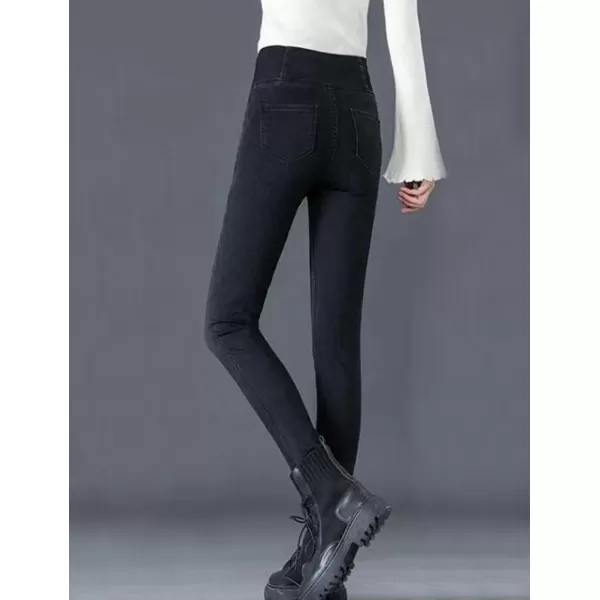 IDEALSANXUN Fleece Lined Jeans for Women Fall Winter 2023 Elastic Waist Heated Insulated Skinny Casual Denim PantsBlack