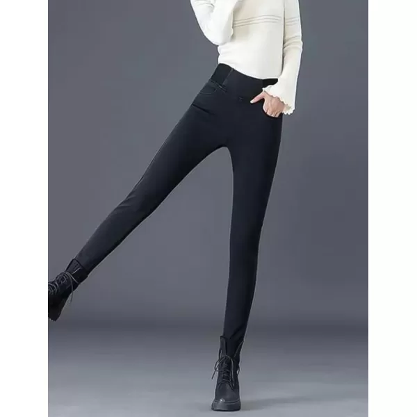 IDEALSANXUN Fleece Lined Jeans for Women Fall Winter 2023 Elastic Waist Heated Insulated Skinny Casual Denim PantsBlack