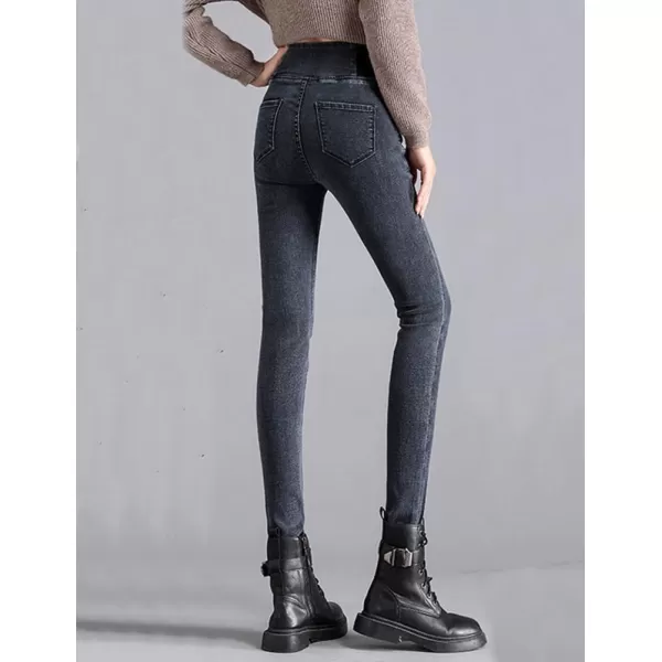 IDEALSANXUN Fleece Lined Jeans for Women Fall Winter 2023 Elastic Waist Heated Insulated Skinny Casual Denim PantsGrey