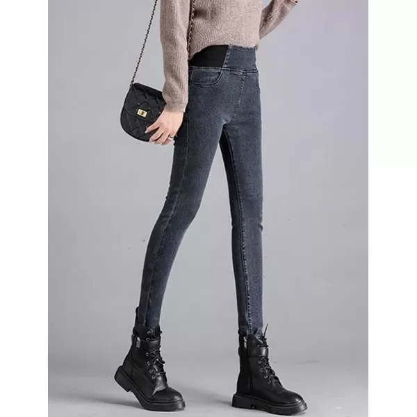 IDEALSANXUN Fleece Lined Jeans for Women Fall Winter 2023 Elastic Waist Heated Insulated Skinny Casual Denim PantsGrey