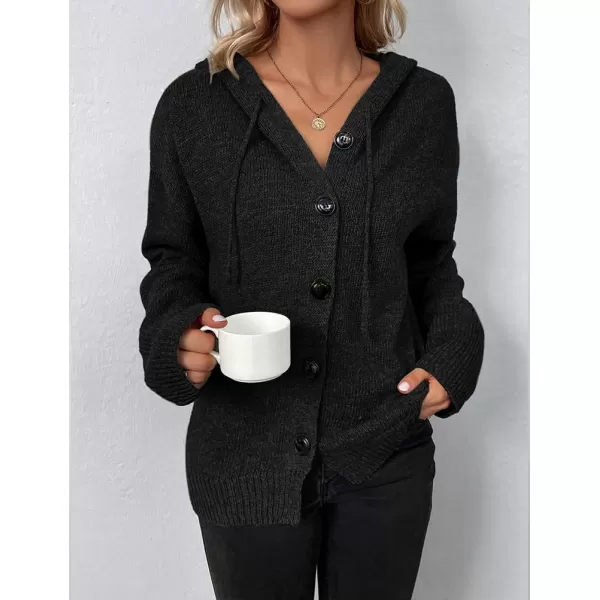 IDEALSANXUN Knit Sweater Cardigan for Women Button Up Long Sleeve Ribbed Bodysuit Hoodies Jacket CoatBlack