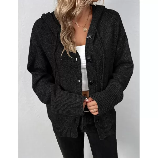 IDEALSANXUN Knit Sweater Cardigan for Women Button Up Long Sleeve Ribbed Bodysuit Hoodies Jacket CoatBlack