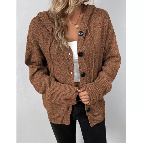 IDEALSANXUN Knit Sweater Cardigan for Women Button Up Long Sleeve Ribbed Bodysuit Hoodies Jacket CoatBrown