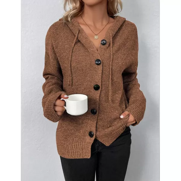 IDEALSANXUN Knit Sweater Cardigan for Women Button Up Long Sleeve Ribbed Bodysuit Hoodies Jacket CoatBrown