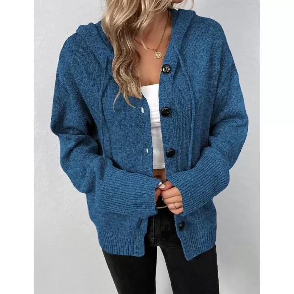 IDEALSANXUN Knit Sweater Cardigan for Women Button Up Long Sleeve Ribbed Bodysuit Hoodies Jacket CoatRoyal Blue
