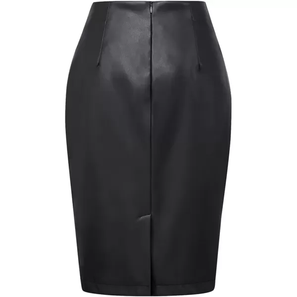 IDEALSANXUN Leather Skirts for Women Midi Length High Waisted Pencil Skirt with SlitBlack