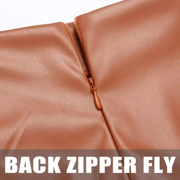 IDEALSANXUN Leather Skirts for Women Midi Length High Waisted Pencil Skirt with SlitBrown