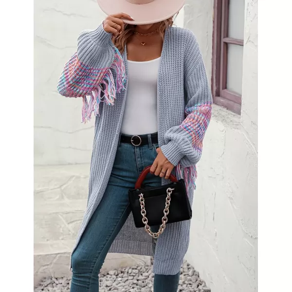 IDEALSANXUN Long Cardigan Sweater for Women Fashion V Neck Knit Fringe Long Sleeve Chunky Fall Winter Open Front CoatsGrey