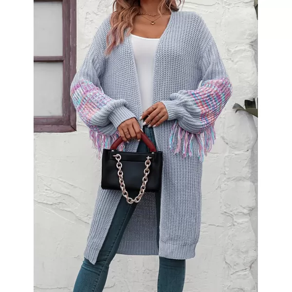 IDEALSANXUN Long Cardigan Sweater for Women Fashion V Neck Knit Fringe Long Sleeve Chunky Fall Winter Open Front CoatsGrey