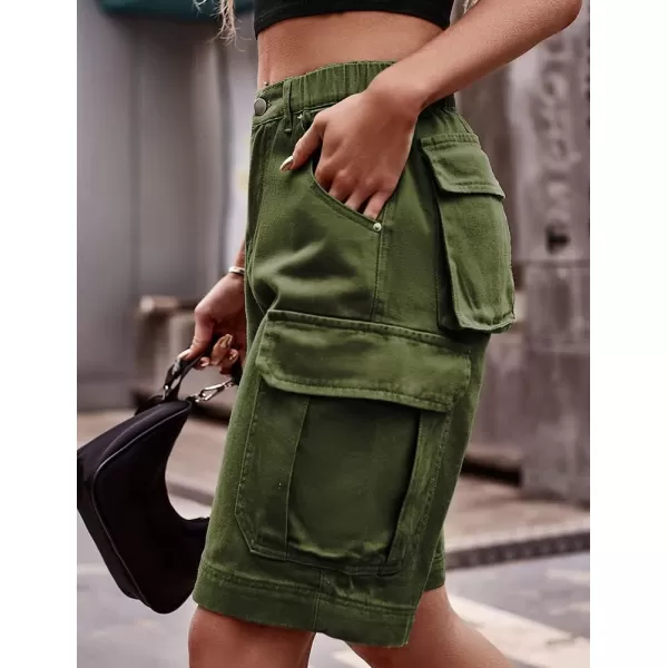 IDEALSANXUN Long Cargo Shorts for Women Summer Jean Shorts High Waisted Y2K Cool Denim ShortArmy