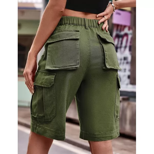 IDEALSANXUN Long Cargo Shorts for Women Summer Jean Shorts High Waisted Y2K Cool Denim ShortArmy
