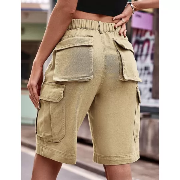 IDEALSANXUN Long Cargo Shorts for Women Summer Jean Shorts High Waisted Y2K Cool Denim ShortKhaki
