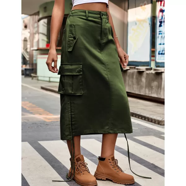 IDEALSANXUN Long Cargo Skirts for Women Fashion 2023 High Waisted Parachute Y2K Jean Denim Midi Skirt with SlitArmy