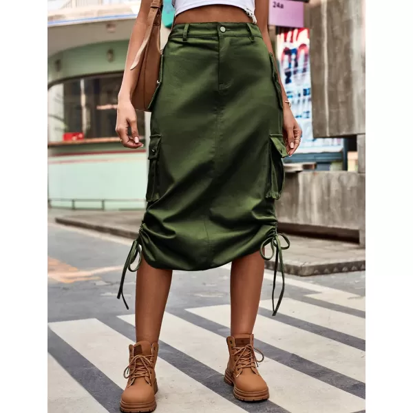 IDEALSANXUN Long Cargo Skirts for Women Fashion 2023 High Waisted Parachute Y2K Jean Denim Midi Skirt with SlitArmy