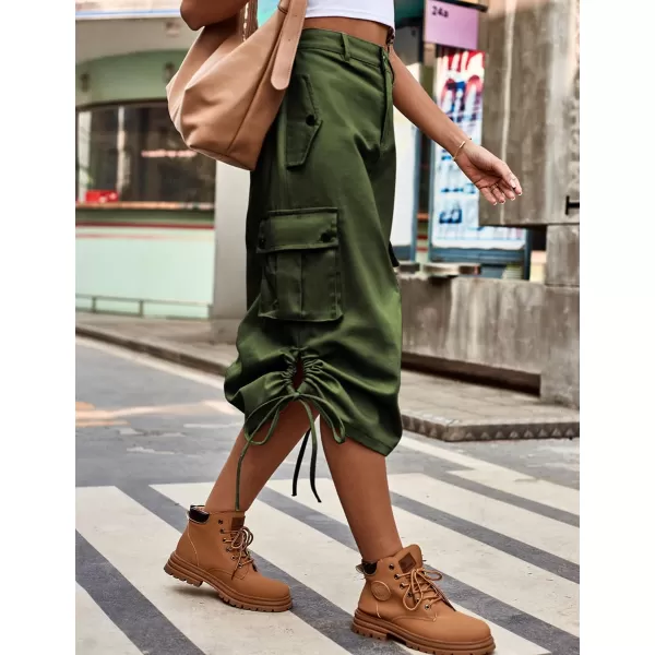 IDEALSANXUN Long Cargo Skirts for Women Fashion 2023 High Waisted Parachute Y2K Jean Denim Midi Skirt with SlitArmy