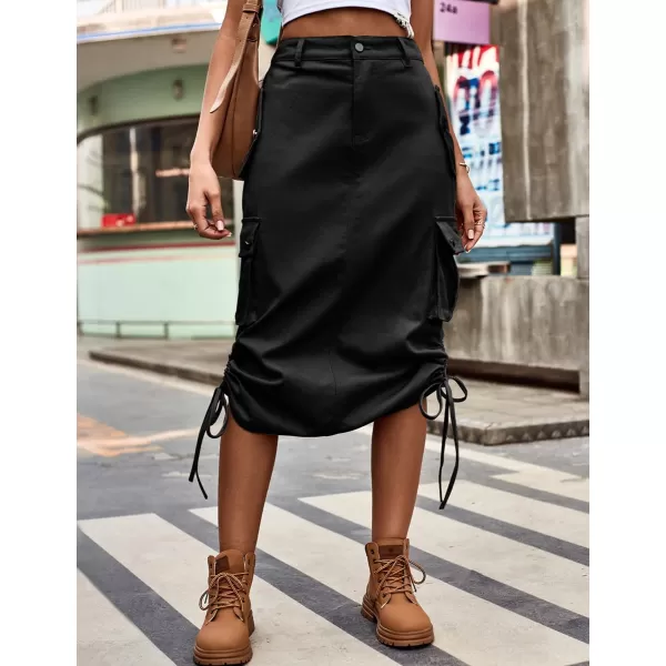 IDEALSANXUN Long Cargo Skirts for Women Fashion 2023 High Waisted Parachute Y2K Jean Denim Midi Skirt with SlitBlack