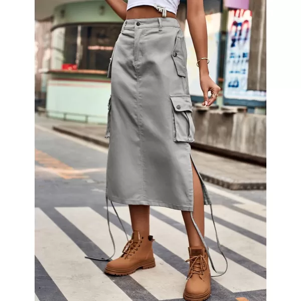 IDEALSANXUN Long Cargo Skirts for Women Fashion 2023 High Waisted Parachute Y2K Jean Denim Midi Skirt with SlitGrey