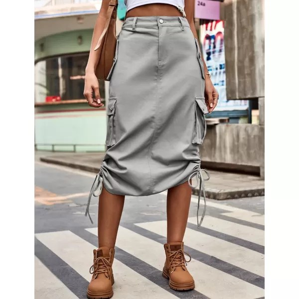 IDEALSANXUN Long Cargo Skirts for Women Fashion 2023 High Waisted Parachute Y2K Jean Denim Midi Skirt with SlitGrey