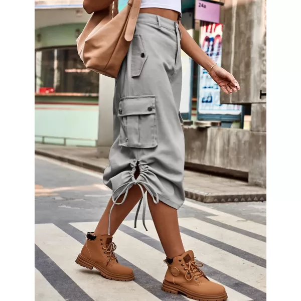 IDEALSANXUN Long Cargo Skirts for Women Fashion 2023 High Waisted Parachute Y2K Jean Denim Midi Skirt with SlitGrey