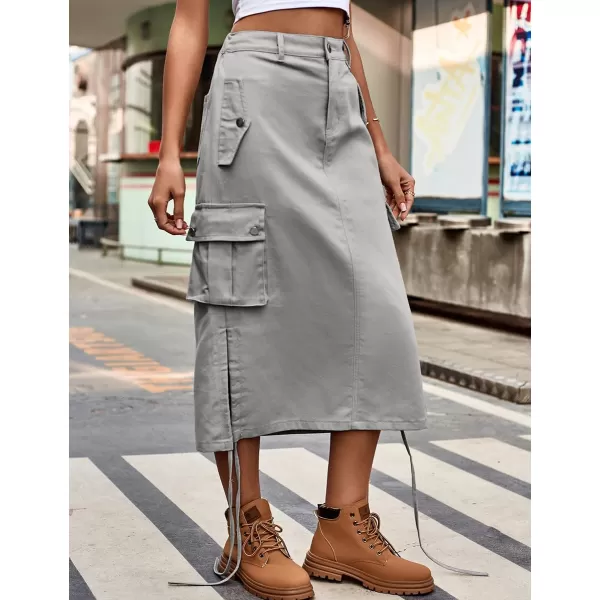 IDEALSANXUN Long Cargo Skirts for Women Fashion 2023 High Waisted Parachute Y2K Jean Denim Midi Skirt with SlitGrey