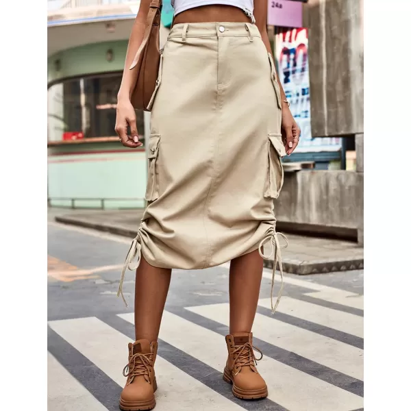 IDEALSANXUN Long Cargo Skirts for Women Fashion 2023 High Waisted Parachute Y2K Jean Denim Midi Skirt with SlitKhaki