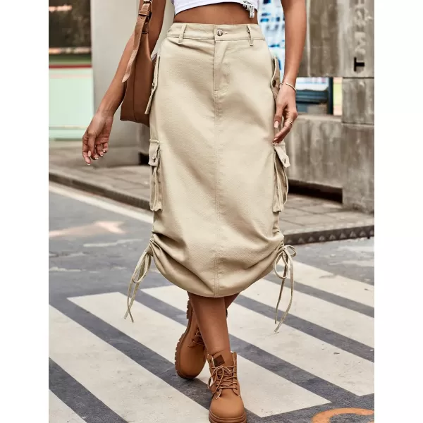 IDEALSANXUN Long Cargo Skirts for Women Fashion 2023 High Waisted Parachute Y2K Jean Denim Midi Skirt with SlitKhaki