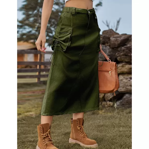 IDEALSANXUN Long Cargo Skirts for Women Trendy 2023 Parachute Slit Maxi Denim Jean Skirt Y2kArmy