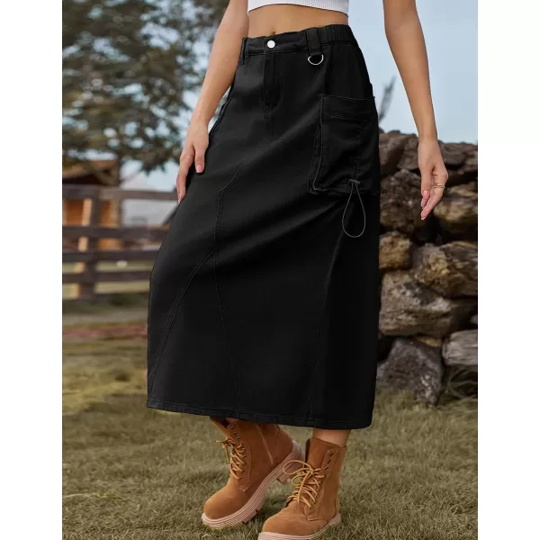 IDEALSANXUN Long Cargo Skirts for Women Trendy 2023 Parachute Slit Maxi Denim Jean Skirt Y2kBlack