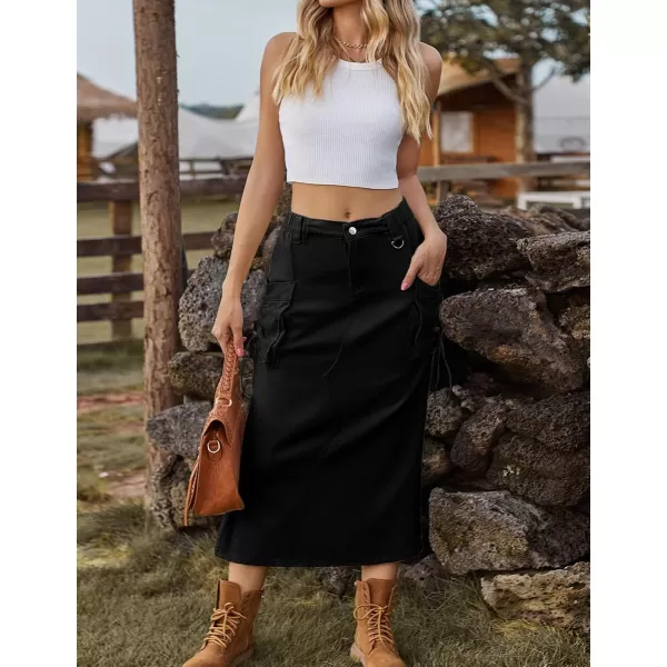 IDEALSANXUN Long Cargo Skirts for Women Trendy 2023 Parachute Slit Maxi Denim Jean Skirt Y2kBlack