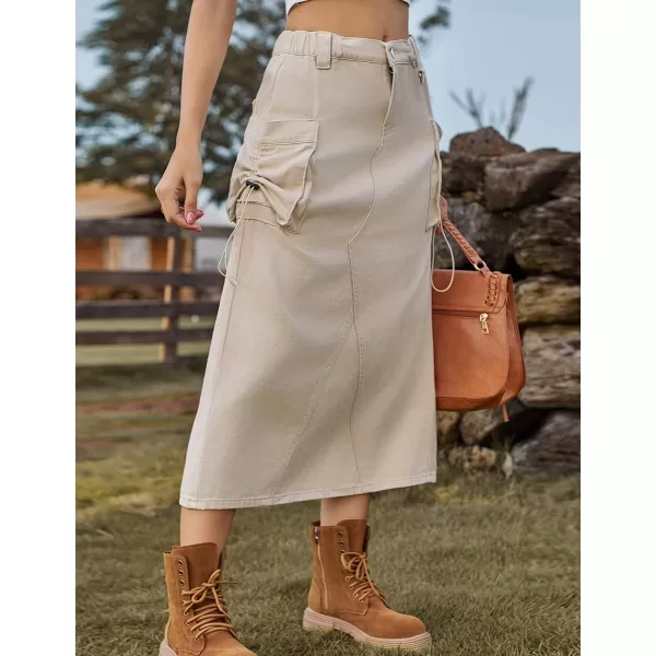 IDEALSANXUN Long Cargo Skirts for Women Trendy 2023 Parachute Slit Maxi Denim Jean Skirt Y2kKhaki