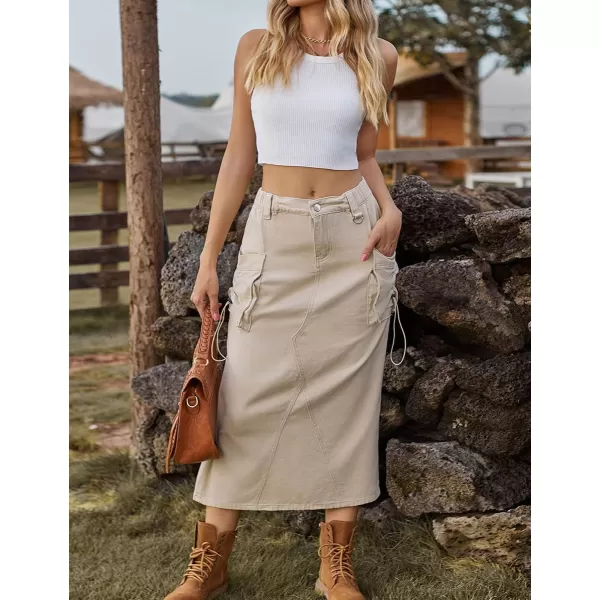IDEALSANXUN Long Cargo Skirts for Women Trendy 2023 Parachute Slit Maxi Denim Jean Skirt Y2kKhaki