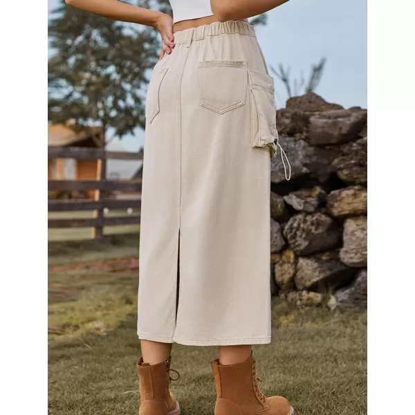 IDEALSANXUN Long Cargo Skirts for Women Trendy 2023 Parachute Slit Maxi Denim Jean Skirt Y2kKhaki