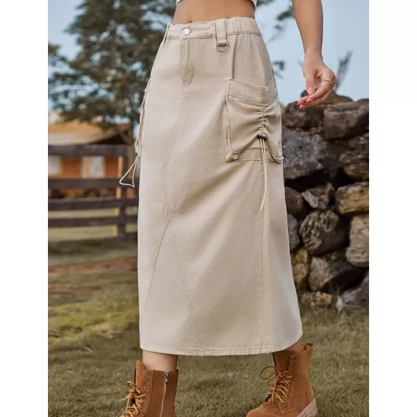 IDEALSANXUN Long Cargo Skirts for Women Trendy 2023 Parachute Slit Maxi Denim Jean Skirt Y2kKhaki