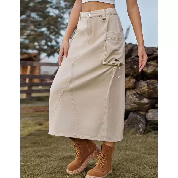 IDEALSANXUN Long Cargo Skirts for Women Trendy 2023 Parachute Slit Maxi Denim Jean Skirt Y2kKhaki