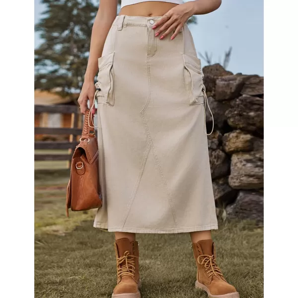 IDEALSANXUN Long Cargo Skirts for Women Trendy 2023 Parachute Slit Maxi Denim Jean Skirt Y2kKhaki