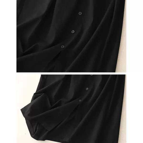 IDEALSANXUN Long Midi Skirt for Women Spring Summer 2024 High Waisted A Line Flowy Casual Slit Skirt with PocketsBlack