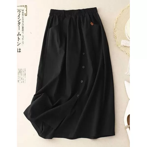 IDEALSANXUN Long Midi Skirt for Women Spring Summer 2024 High Waisted A Line Flowy Casual Slit Skirt with PocketsBlack