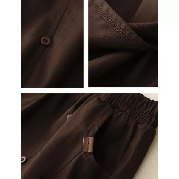 IDEALSANXUN Long Midi Skirt for Women Spring Summer 2024 High Waisted A Line Flowy Casual Slit Skirt with PocketsCoffee