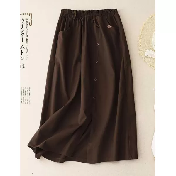 IDEALSANXUN Long Midi Skirt for Women Spring Summer 2024 High Waisted A Line Flowy Casual Slit Skirt with PocketsCoffee