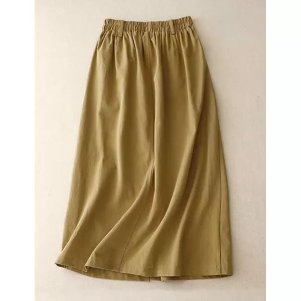 IDEALSANXUN Long Midi Skirt for Women Spring Summer 2024 High Waisted A Line Flowy Casual Slit Skirt with PocketsKhaki